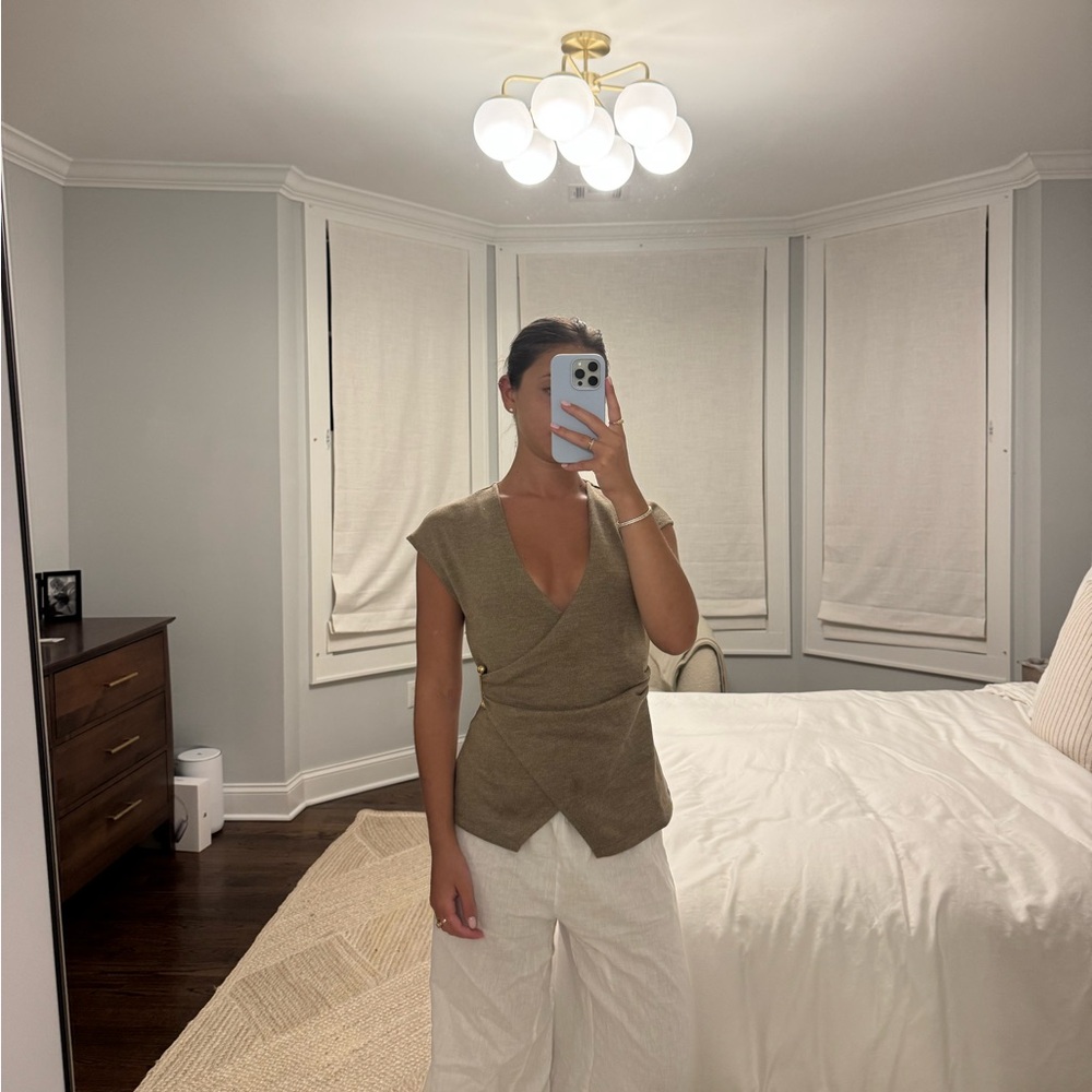Zara Tan/Brown Top with Gold Detail